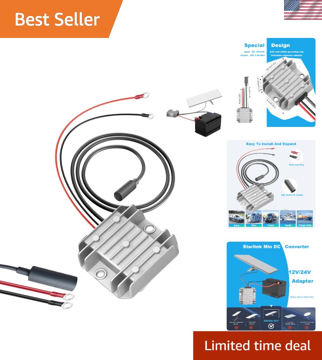 12V to 30V 3.5A Step Up DC Adapter Waterproof Car RV Boat Power Supply