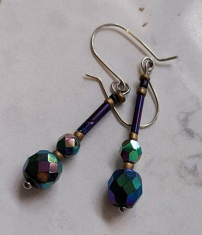 Sterling Silver 925 New Ear Wires Hand Crafted Glass Beads  Earrings drop 3.5cm