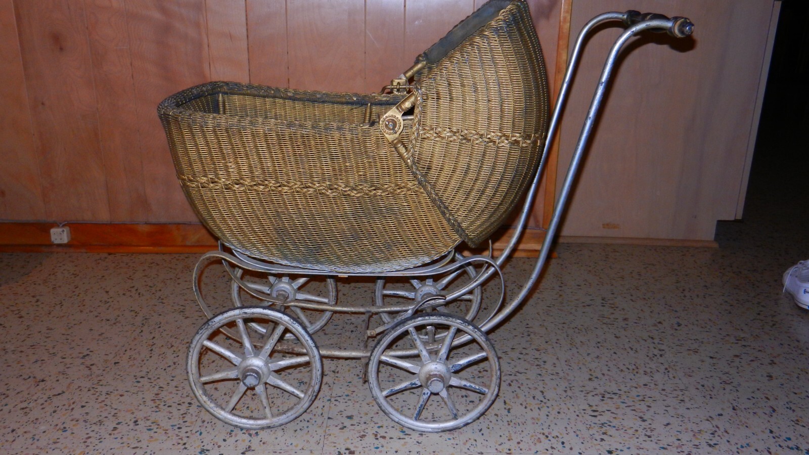 Antique Baby Doll Stroller Vintage Wicker Carriage  24" lg.