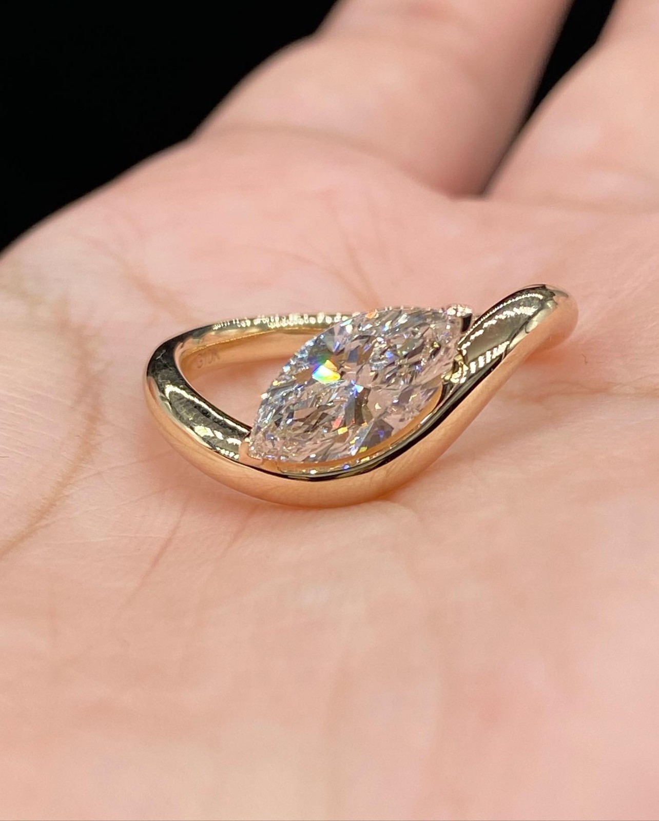 Marquise Cut Solitaire Engagement Ring Bypass Open Band 925 Silver Wedding Ring