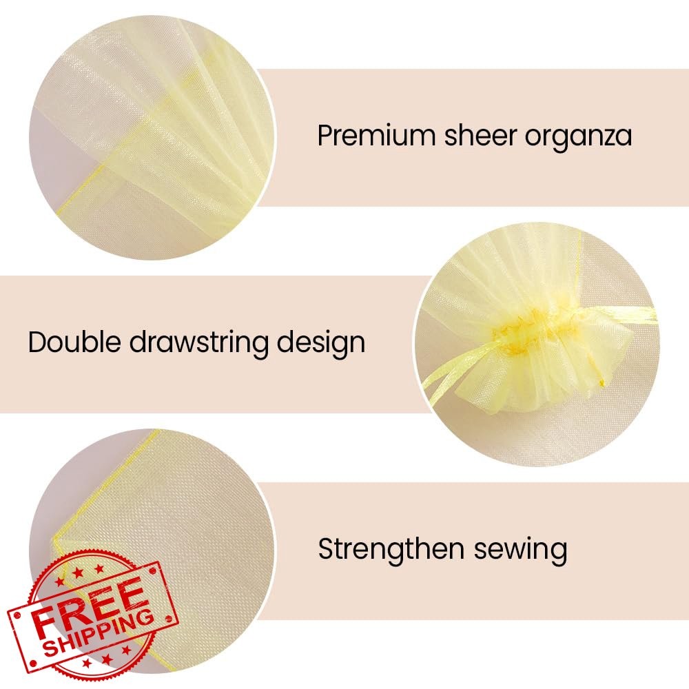Meowoo 100PCS Beige Organza Bags 4x6in Drawstring Jewelry Candy