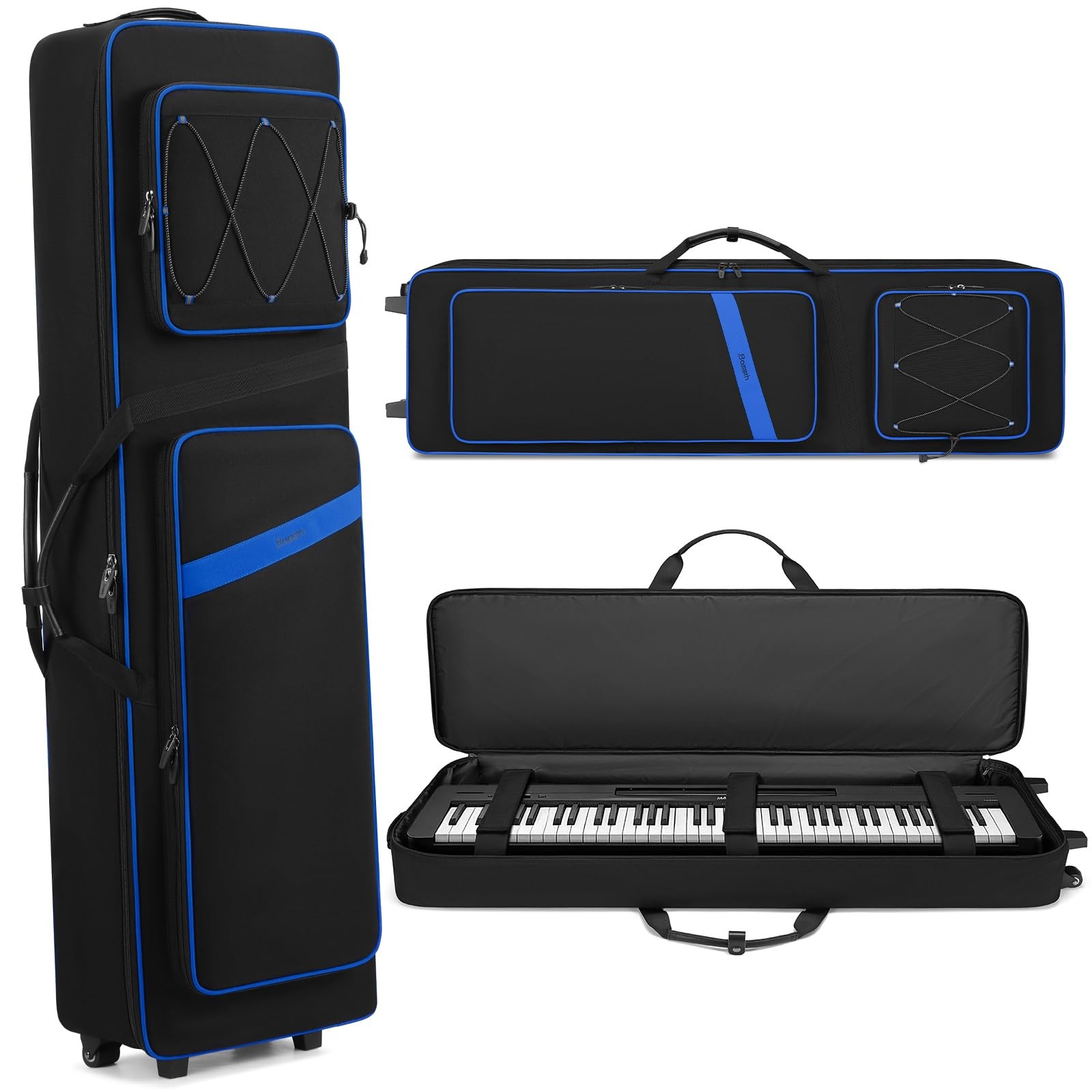 BOSSTIN 88 Key Keyboard Case with Wheels, Inner Size: 53" x 15" x 7", Blue 