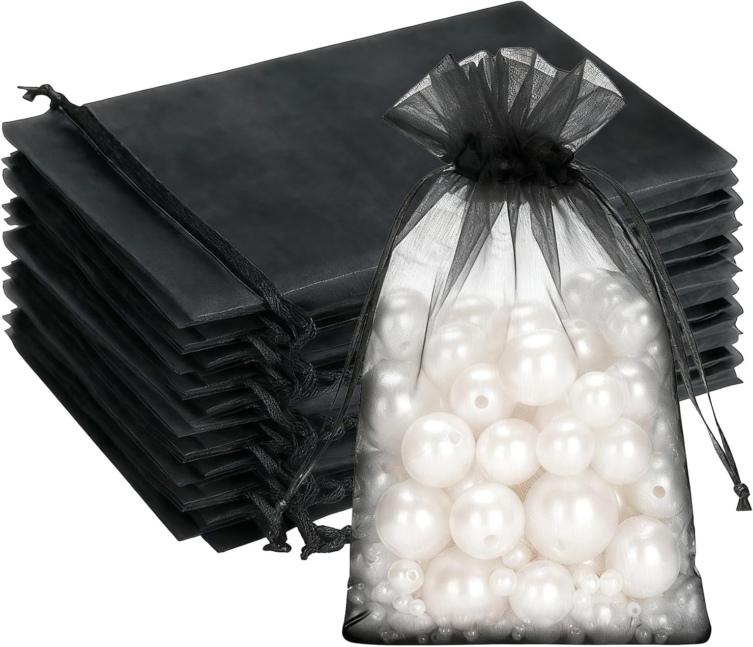 Black Organza Bags, 4x6 in Sheer Mesh Drawstring Gift Bags, Jewelry Pouches Cand