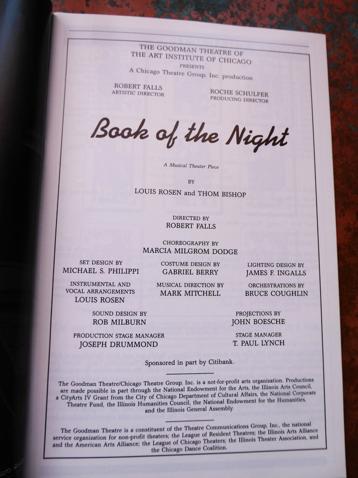 Book of the Night June 1991 Showbill Playbill Goodman Theatre Chicago