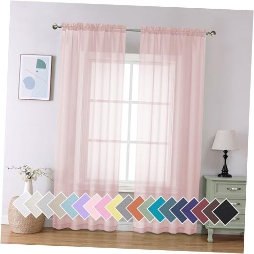  Sheer Curtains 84 Inches Long 2 Panels Set, 40"W x 84"L (Pack of 2) Blush Pink