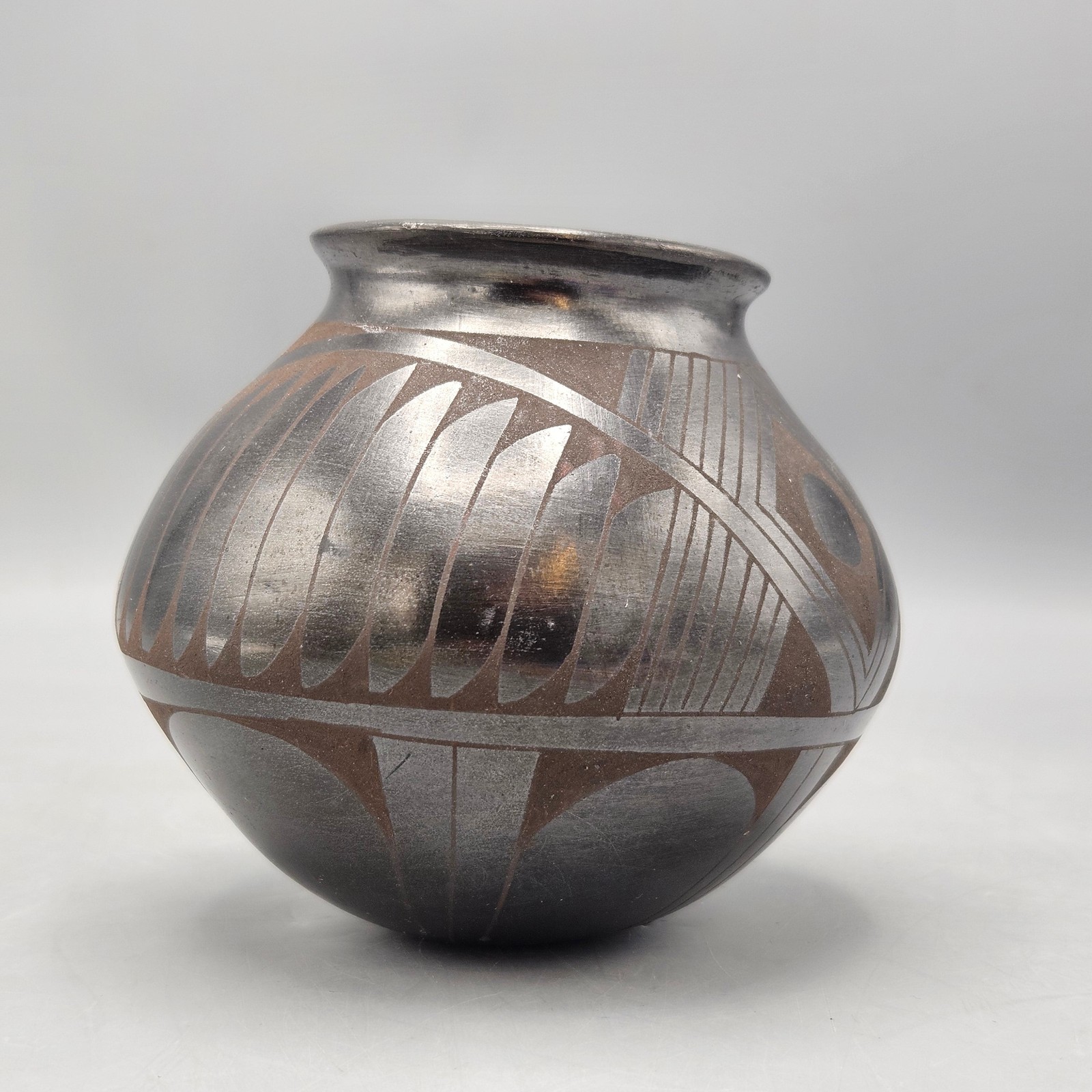 Vintage Mata Ortiz Blackware Textured Pottery Bowl by Eusebio Sandoval