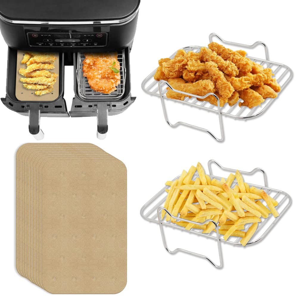 2pcs 8Qt Air Fryer Rack Set with 100pcs Parchment Paper Compatible with Ninja...