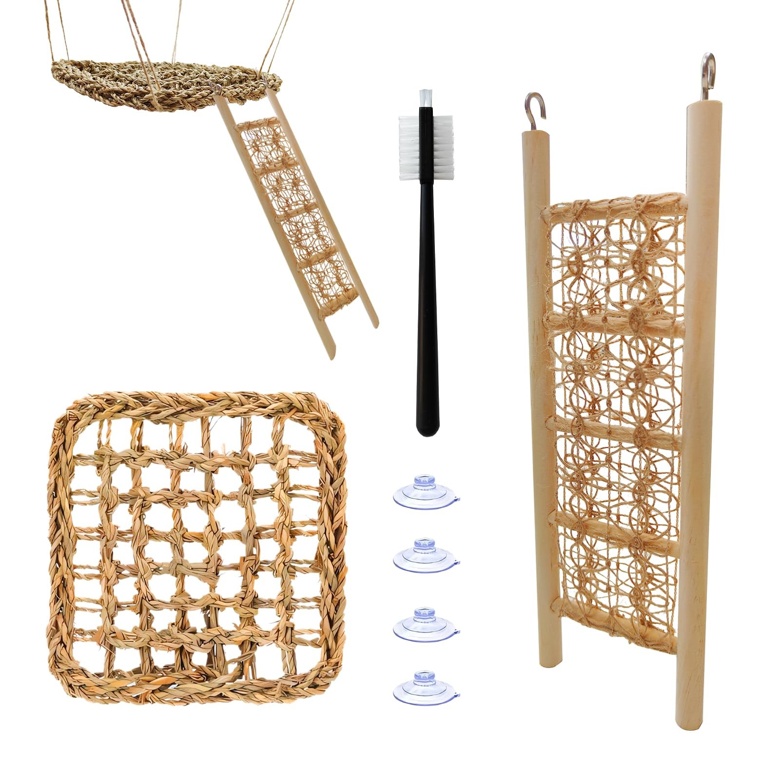 Hermit Crab Climbing Toys Set Seagrass Hammock Reptile Ladder Small Brush