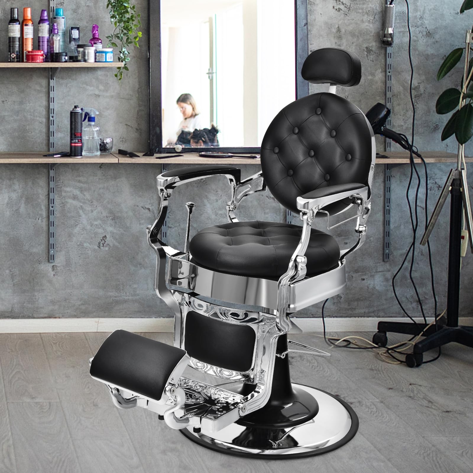 Heavy Duty Barber Chair Reclining 360 Swivel Rotated Footrest Adjustable Height