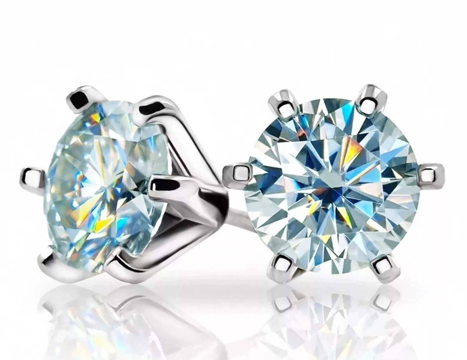 2.10 Ct Treated Certified Blue Diamond Solitaire Stud Earrings, 925 Silver
