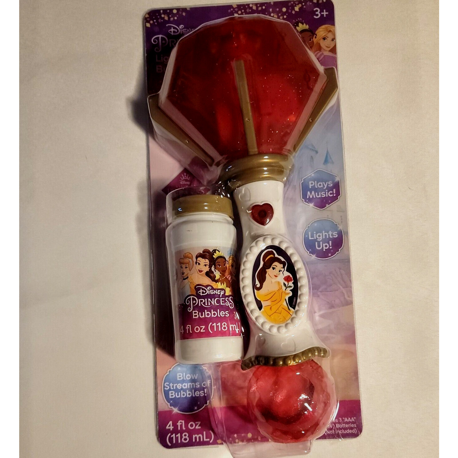 Disney Princess Bell Lights and Sounds Bubble Wand Belle White Handle