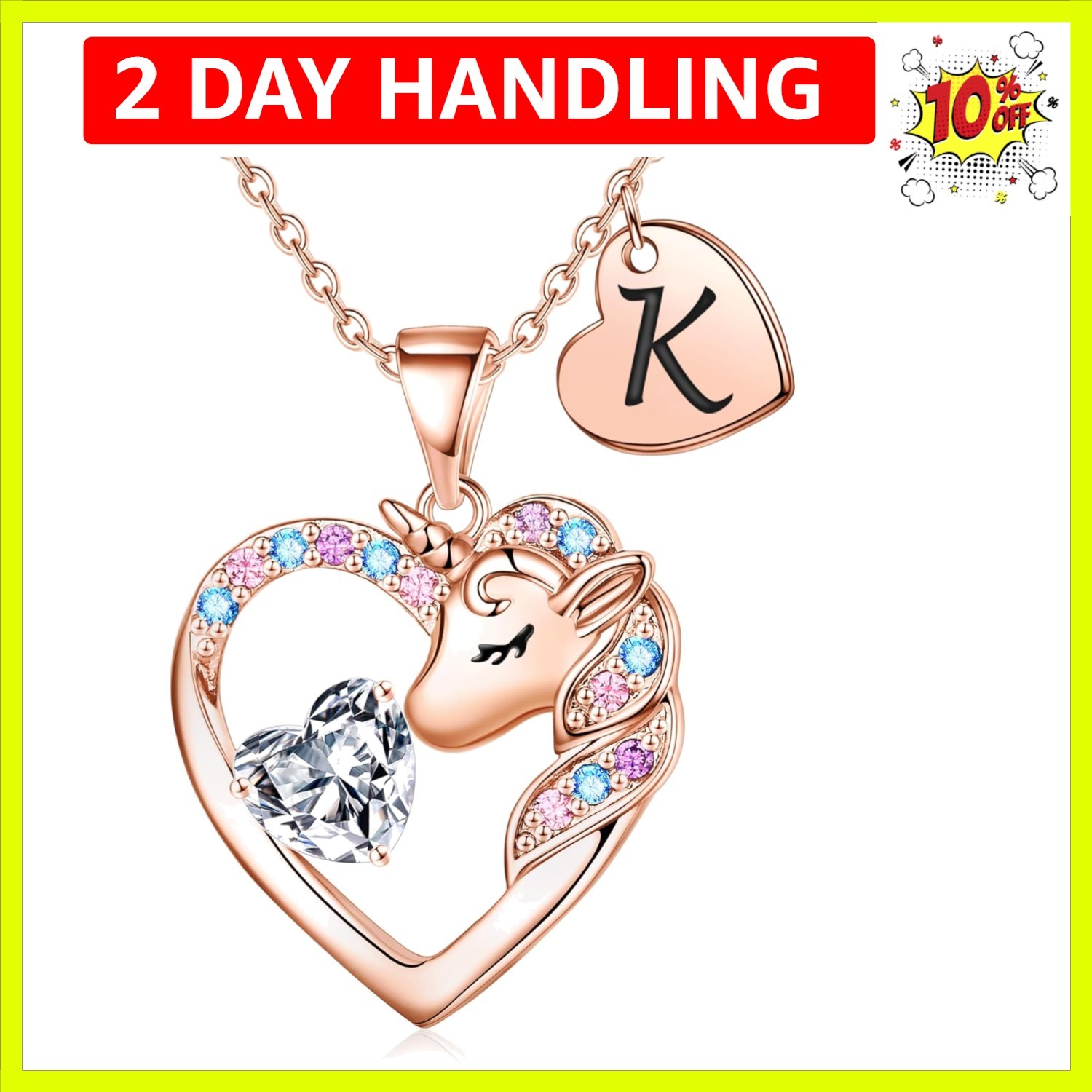 Valentines Gifts for Kids Girls Unicorn Necklace - Colorful CZ Heart Initial ...