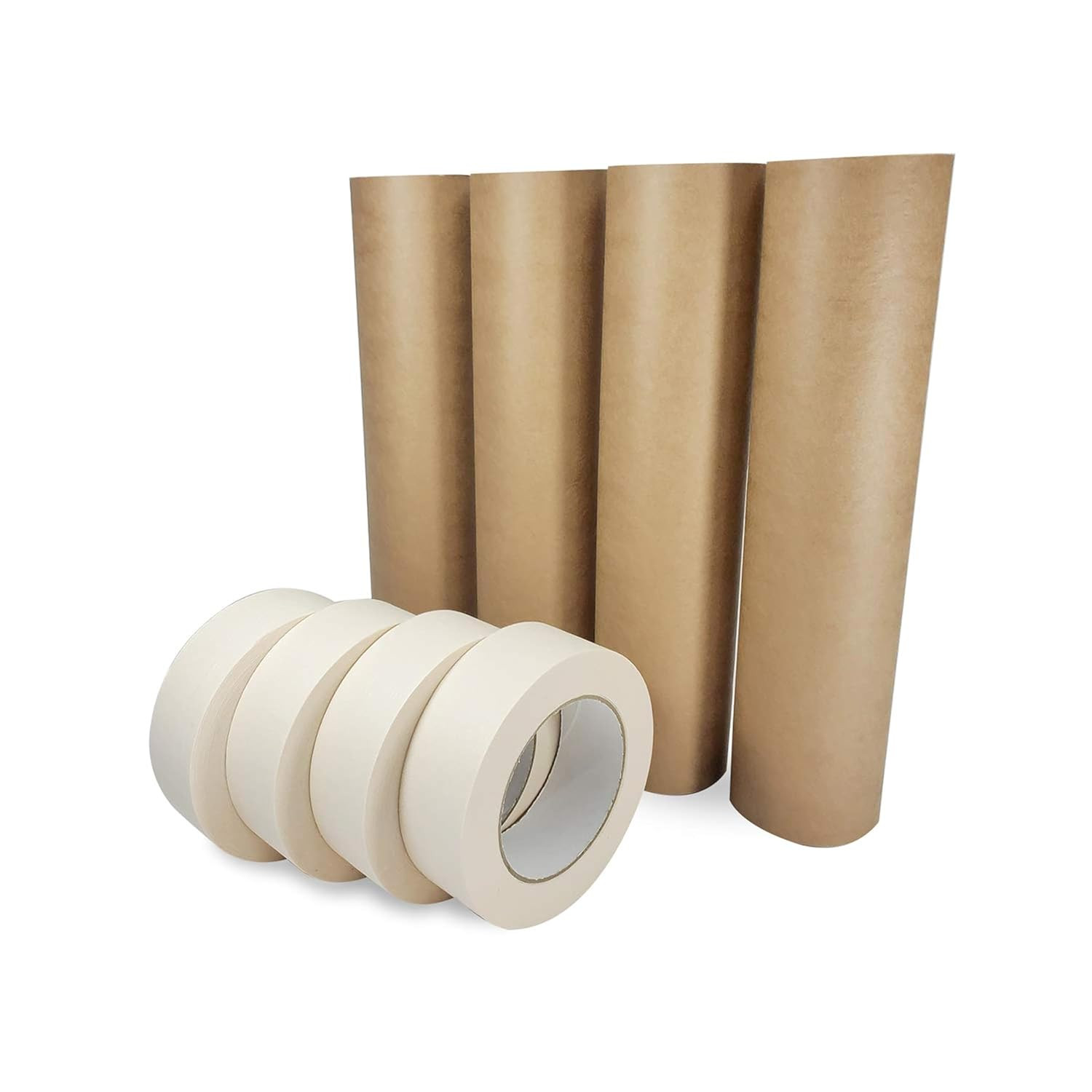 Masking Paper and Tape Set - 12" X 60 Yards Brown Paper (4 Rolls) and 1.41" X 60