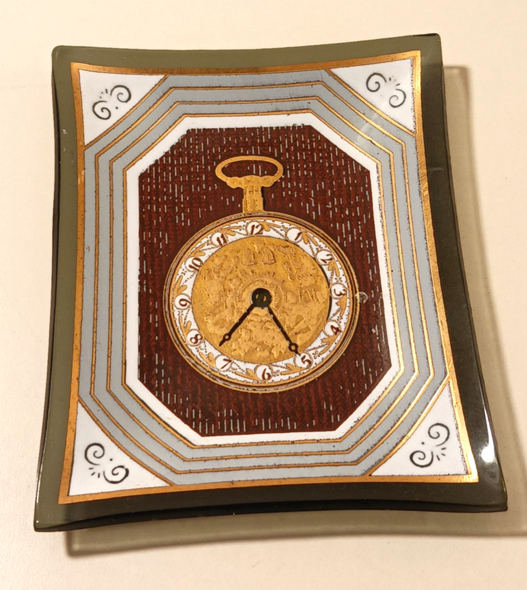 Vtg Houze Art Glass Watch Trinket Dish Mini Tray Gold Vermeil Mid Century 1960s