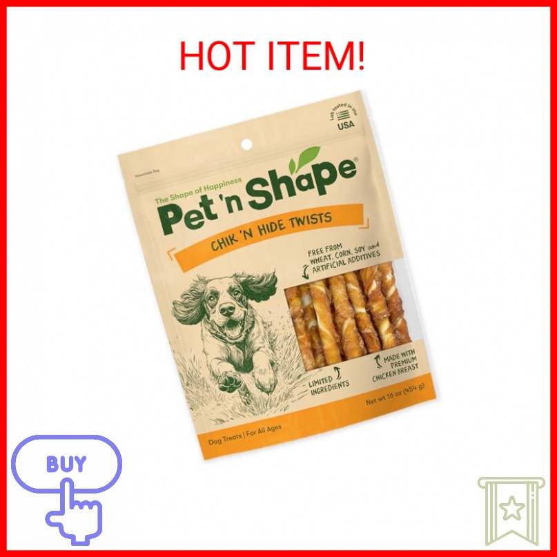 Pet 'n Shape Chik 'n Hide Twists – Chicken Wrapped Rawhide Natural Dog Treats, S