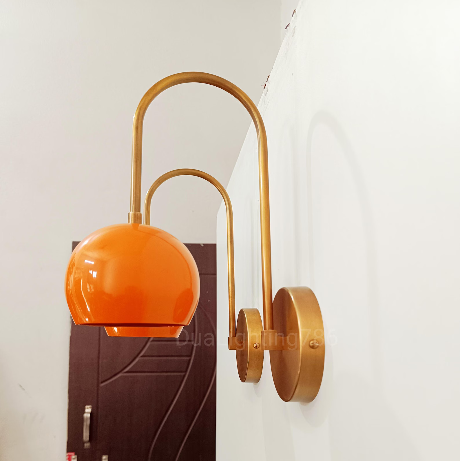 Raw Brass Wall Sconce: Mid Century Italian Orange Ball Light