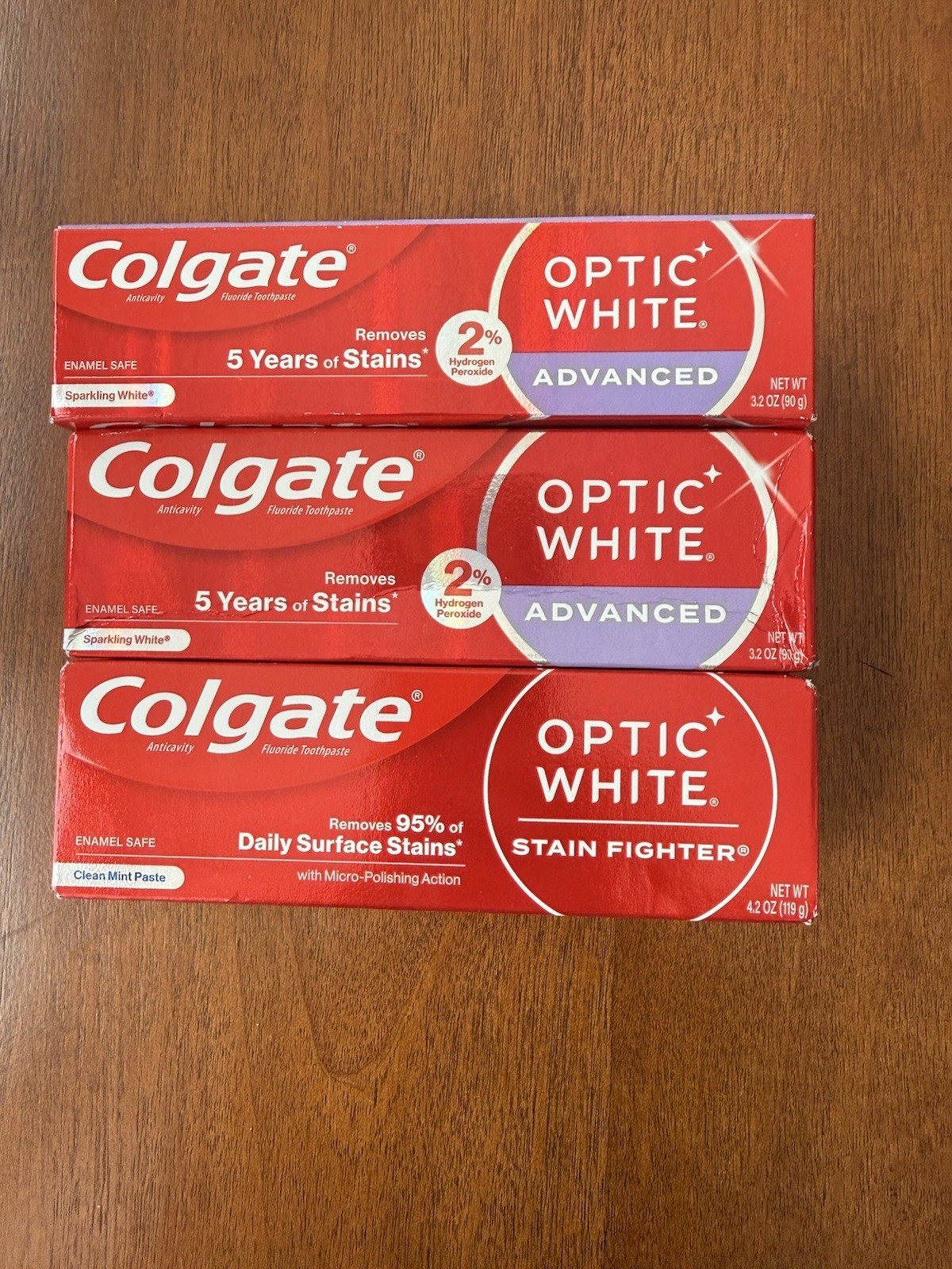 3 Colgate Optic White 2 ADVANCED 1 Reg Stain Fighter Whitening Toothpaste 8/26+