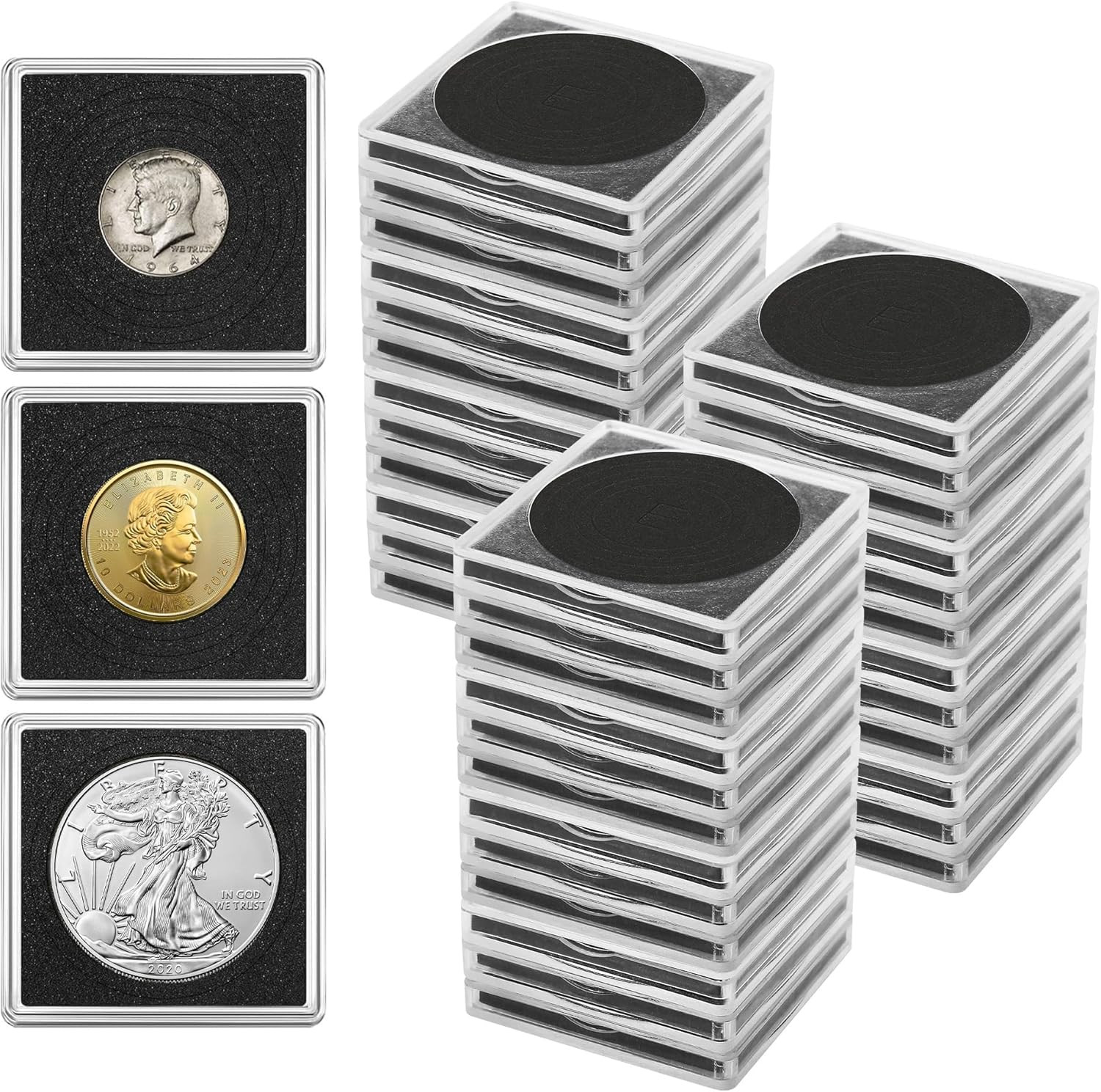 20 Pcs Coin Holders for Collectors, Clear Coin Cases with 5-Size Sponge Gaskets 