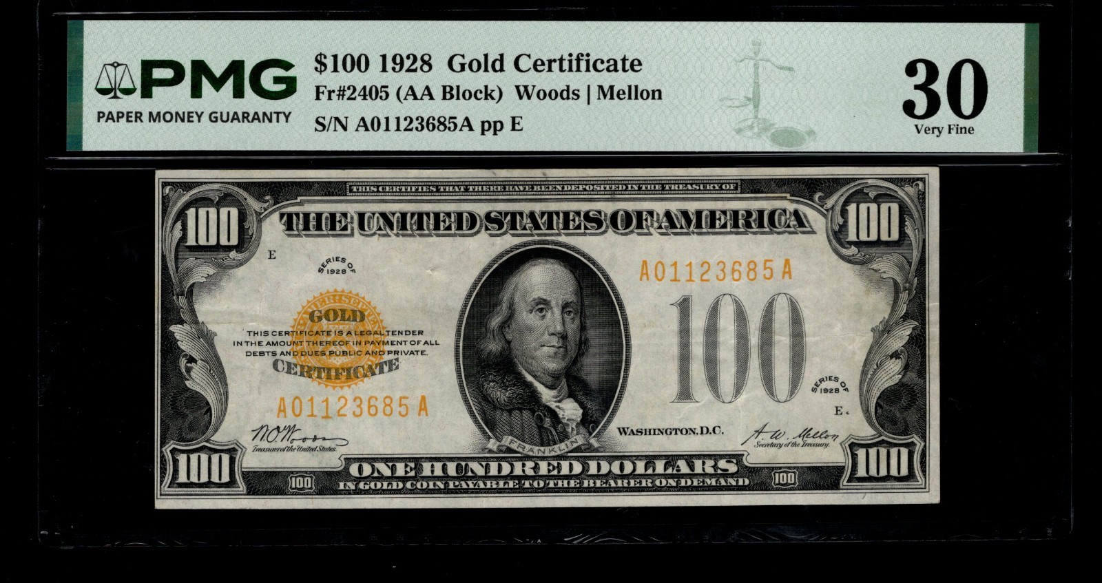 One Hundred Dollar Gold Certificate PMG 30 FR 2405 $100 1928