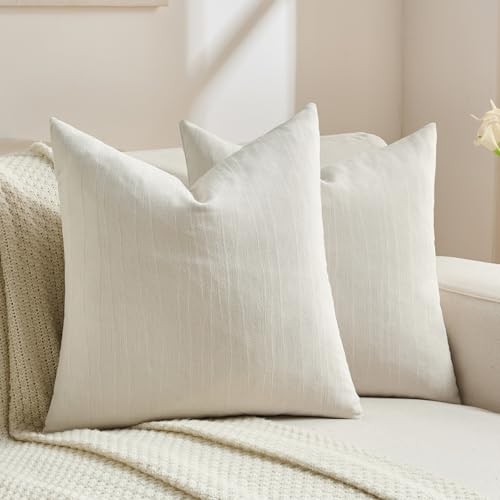  Chenille Decorative Throw Pillow Covers 20x20 Inch 20" x 20" (Pack of 2) Cream