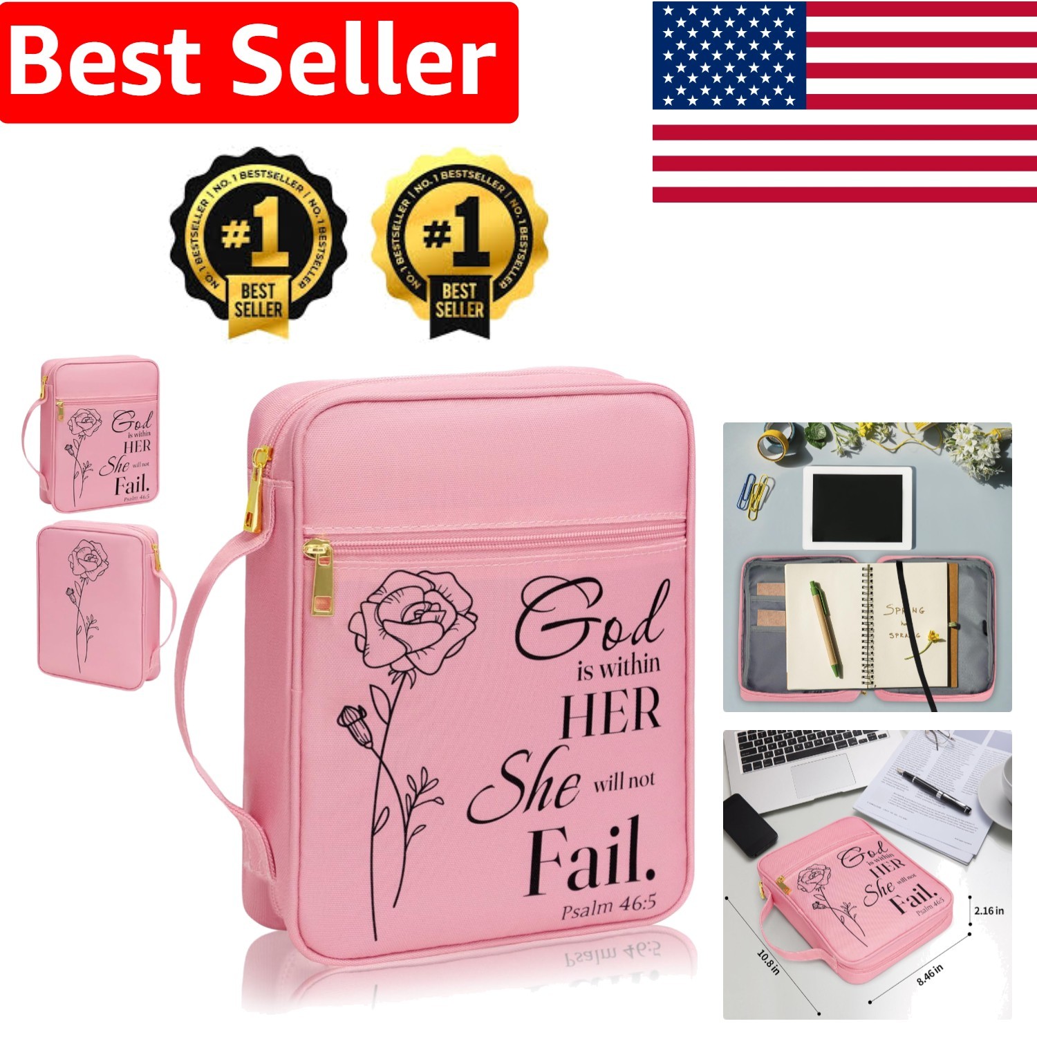 Bible Cover for Standard Size - Floral Design with Inspirational Quote