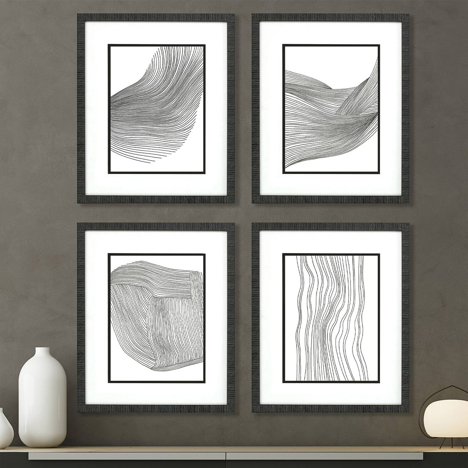 Linear Acoustic 24" High 4-Piece Giclee Framed Wall Art Set