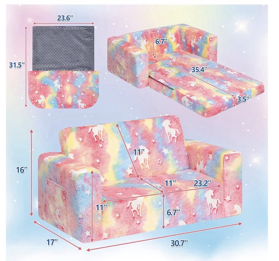 ALIMORDEN Convertible Loveseat Sofa Bed Unicorn Pattern Removable Cover