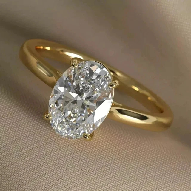 2Ct Oval Cut Lab Created Diamond Solitaire Wedding Ring 14K Yellow Gold Plated