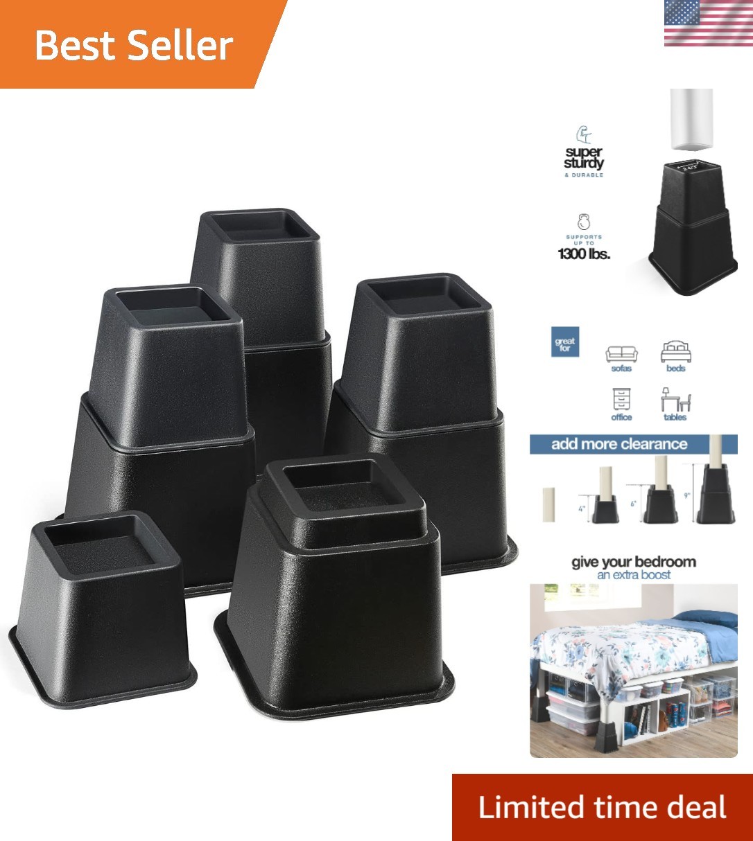 Versatile Bed & Furniture Risers - Adjustable & Sturdy for College Dorms & Home
