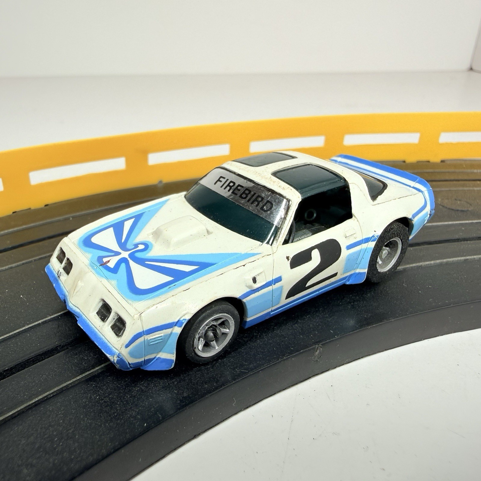 Aurora AFX Blazin Brakes Firebird Lighted White/Light Blue/Blue Slot Car