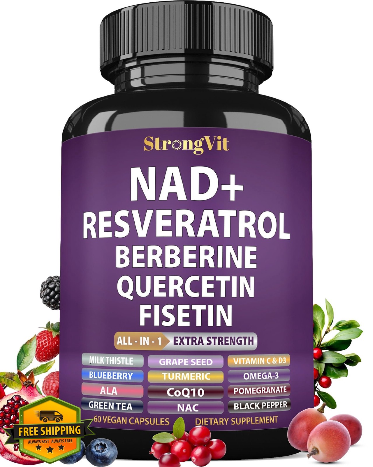 NAD Resveratrol Supplement with Berberine, CoQ10, Anti-Aging