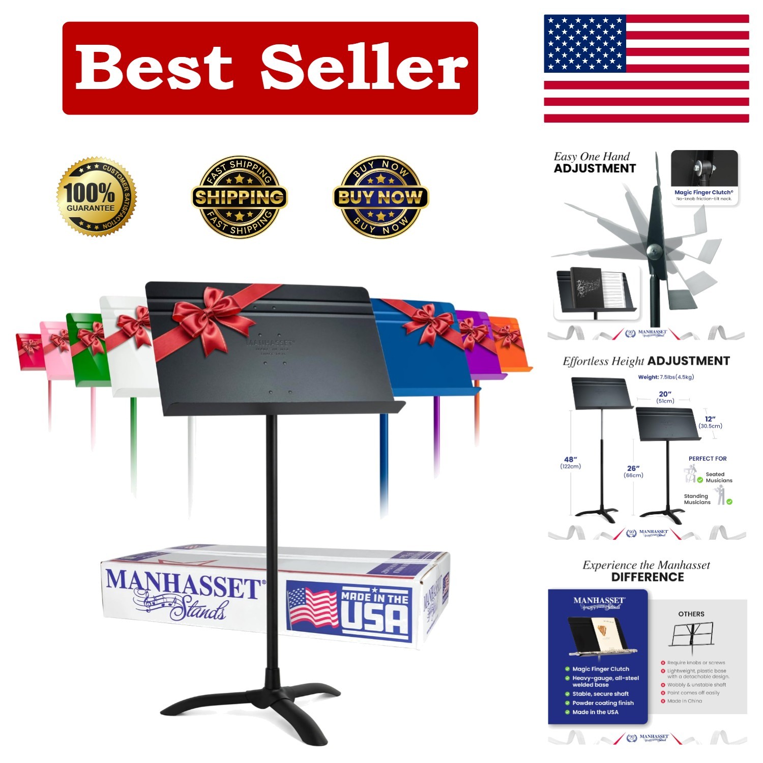 48" Adjustable Music Stand - Durable Aluminum, Trusted by Professionals, Made...