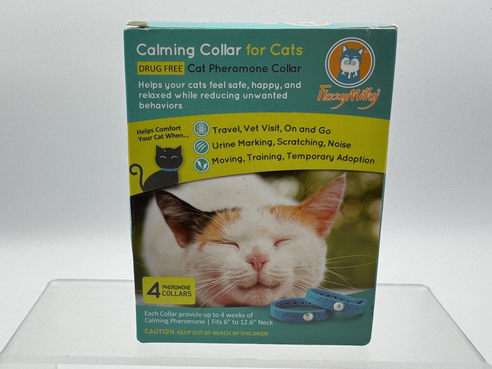 FuzzyMilky Calming Collar for Cats Drug Free Pheromone Adjustable, 4 Collars NIB