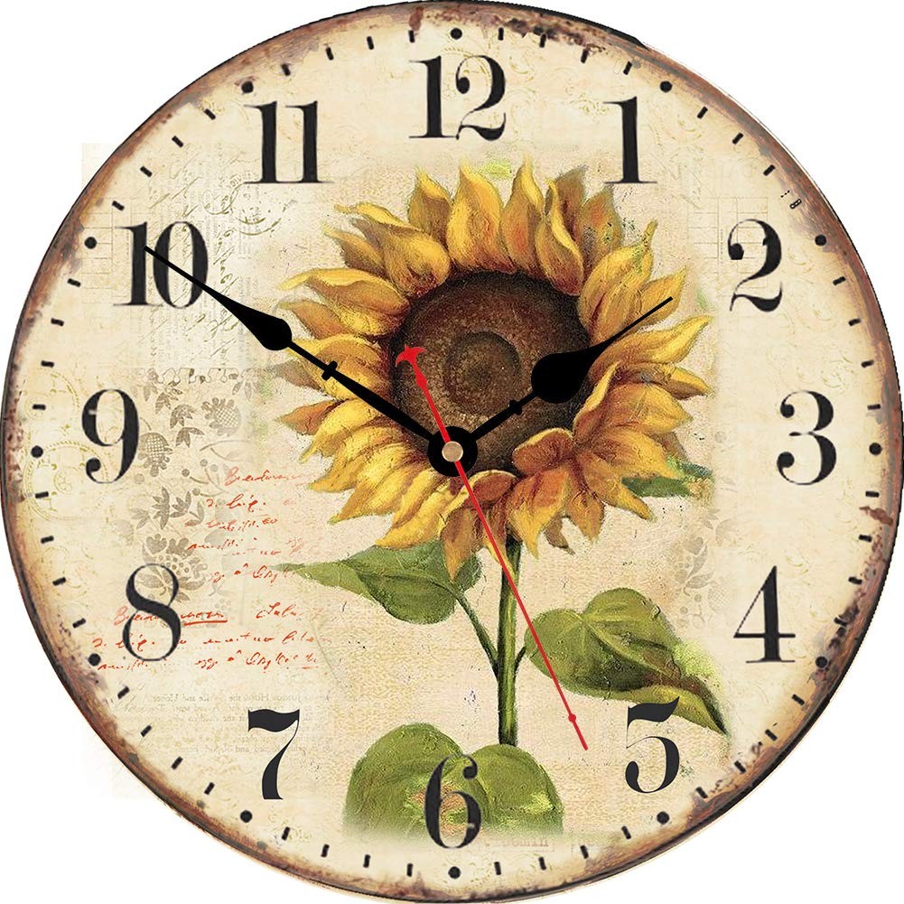 VIKMARI Sunflower Wall Clock Silent Non Ticking - 8 Inch 8 Inch, 