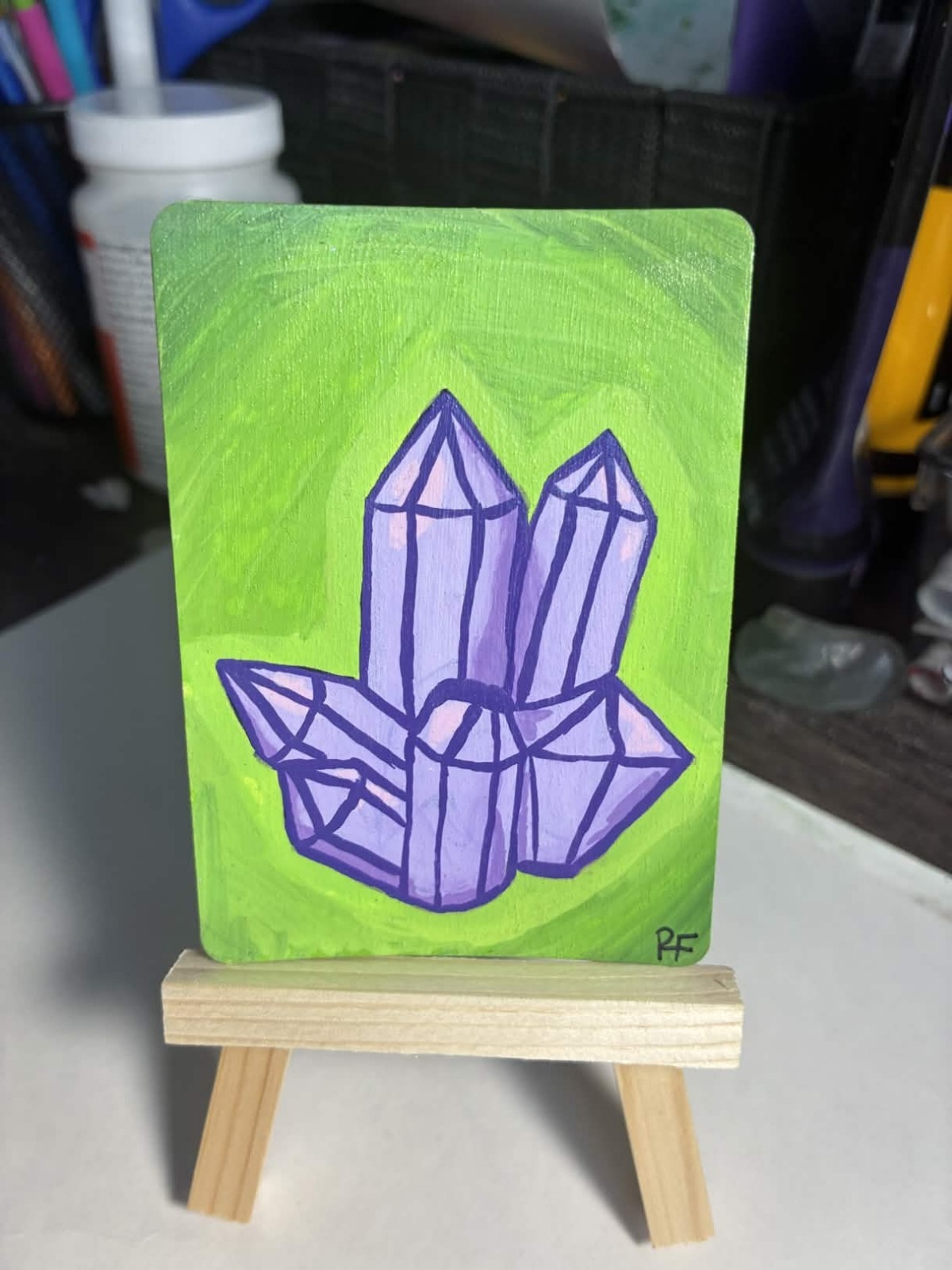 Original ACEO Art Acrylic Paint 2.5”x3.5” Card ‘Glowing Amethyst’