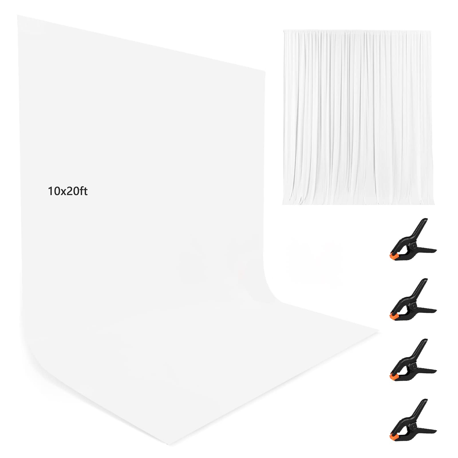 10X20ft White Photo Backdrops for Photography, Rod Pocket Backdrops Curtain f...