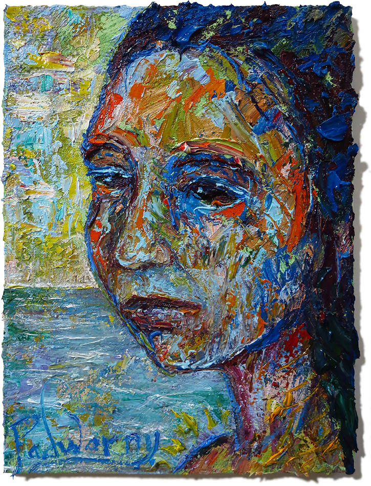 MODERN WOMAN GIRL ART SIGNED FEMALE█OIL PAINTING ABSTRACT PORTRAIT VINTAGE█DECO