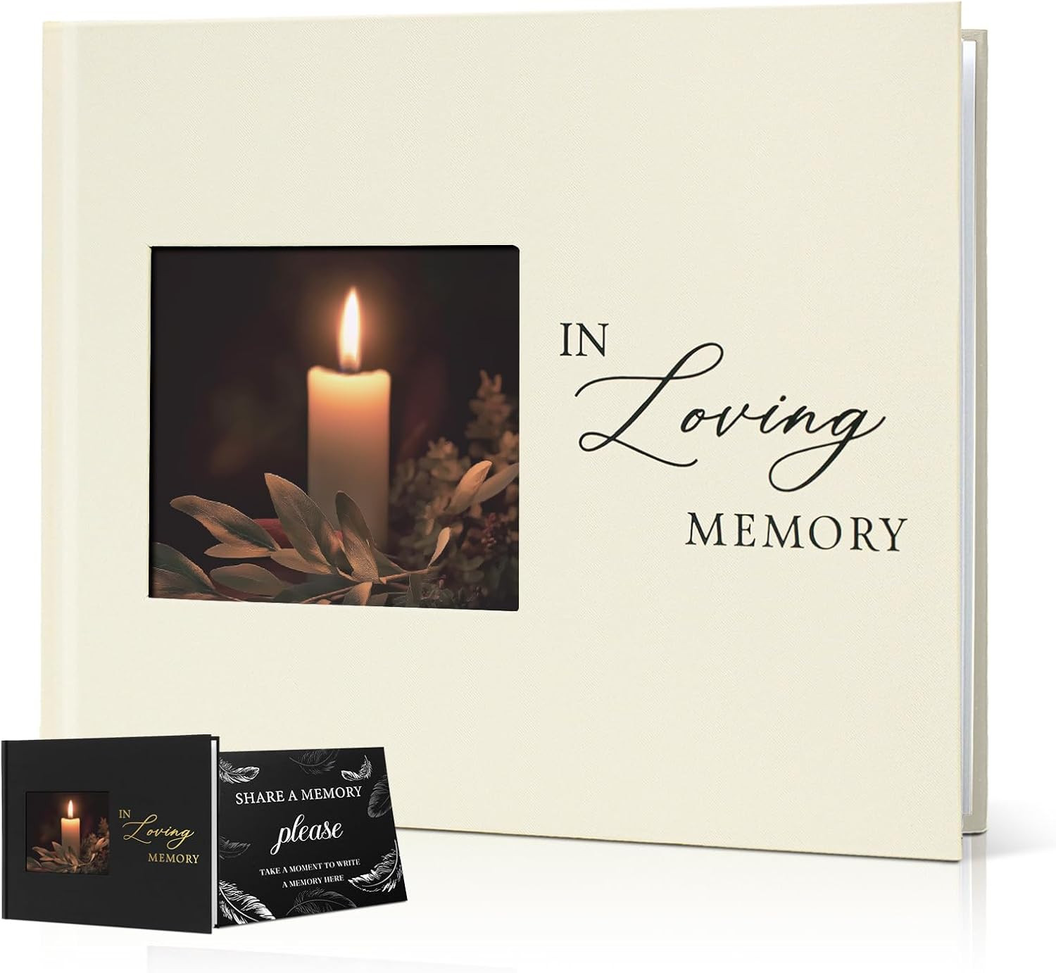 Twill Funeral Guest Book - in Loving Memory Guestbook with Photo Slot & Table Si
