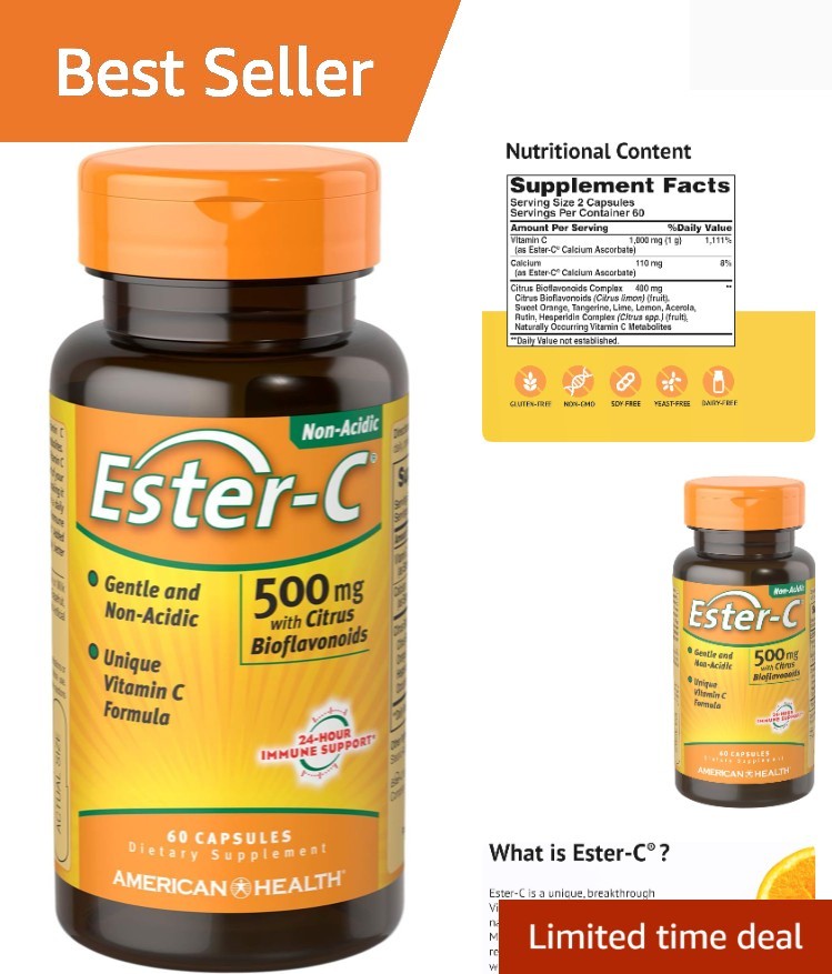 Natural Ester-C 500 mg with Citrus Bioflavonoids - 60 VCaps for Immune Boosting