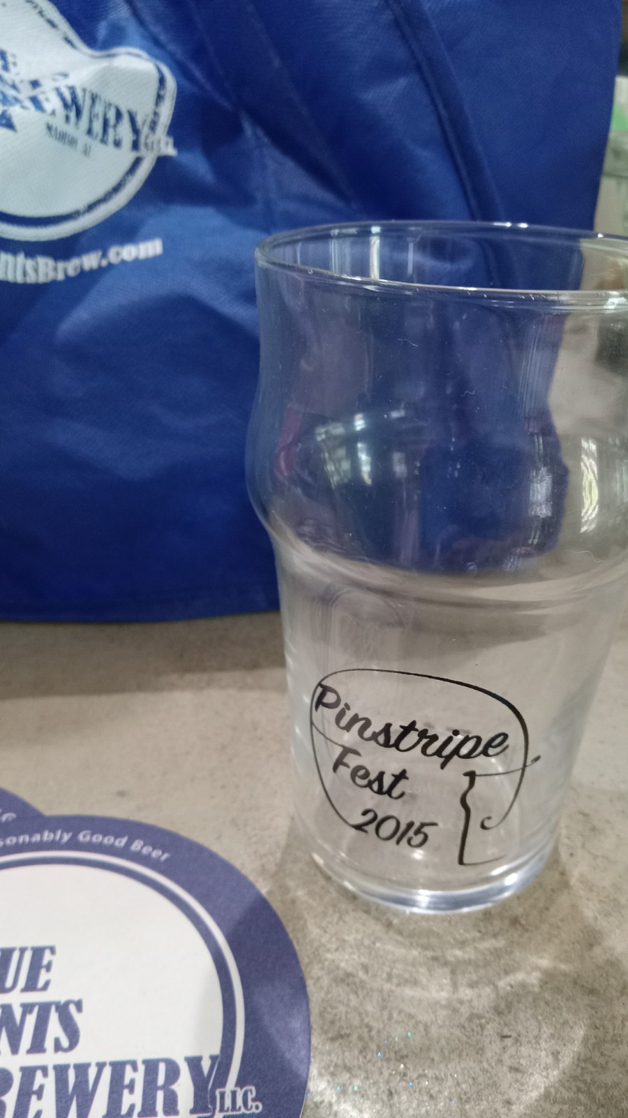 Blue Pants Brewery Beer Glass Pinstripe Unreasonably Good Alabama + Bag Coasters