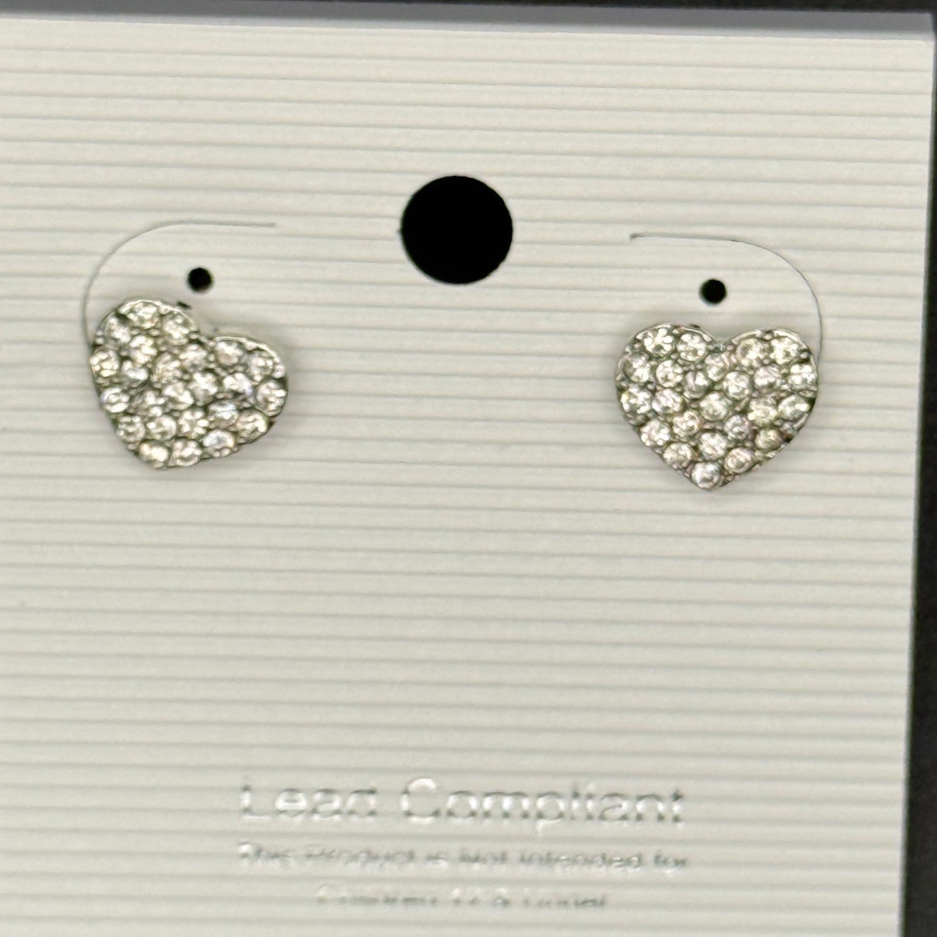 Girls Heart Stud Earrings Silver Tone Rhinestone Pave Crystal Sparkle Jewelry