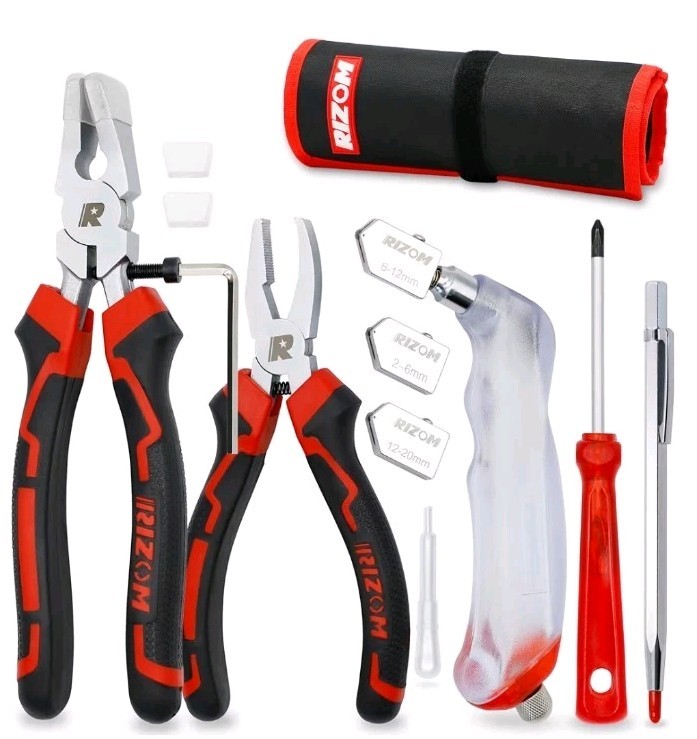 Rizom Glass Cutters Tools, Glass Cutter 2-20MM, 8" Glass Running Pliers W Curved