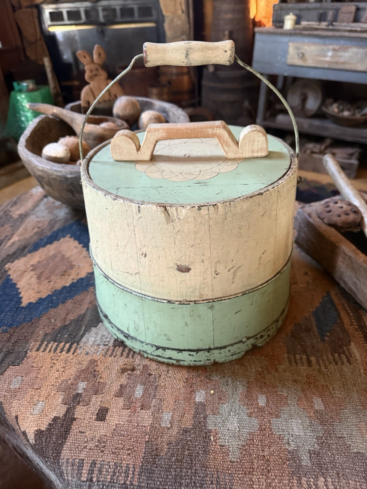 Awesome Old Primitive Wood Bucket/Firkin Old Dry Paint Early Cabin Goods 