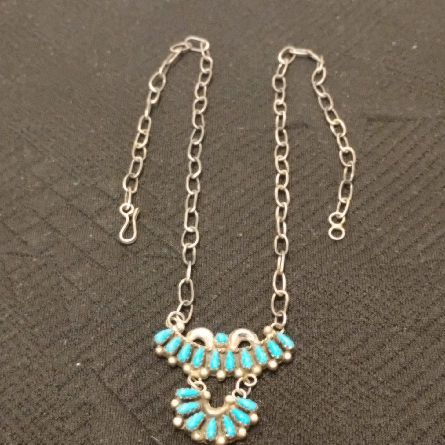 Handmade Turquoise Cluster Pendant Necklace Silver Chain Native American Design