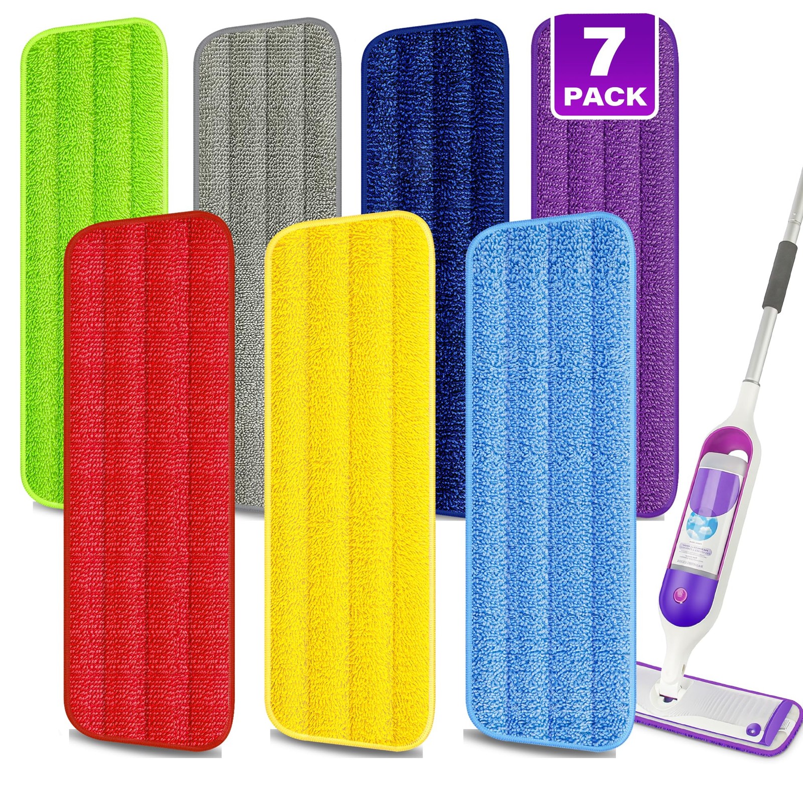 7 Count Reusable Microfiber Mop Pads for spray mop pads 7 pack, Multicolor 