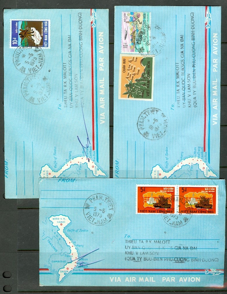 VIETNAM 3 1973 PHAN THIET ILLUSTRATED AIR MAIL COVERS