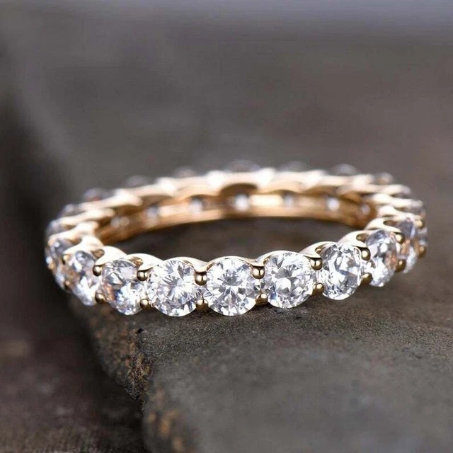 2.00 Ct Round Cut Simulated Diamond Women's Band Ring In 14k Yellow Gold Plated