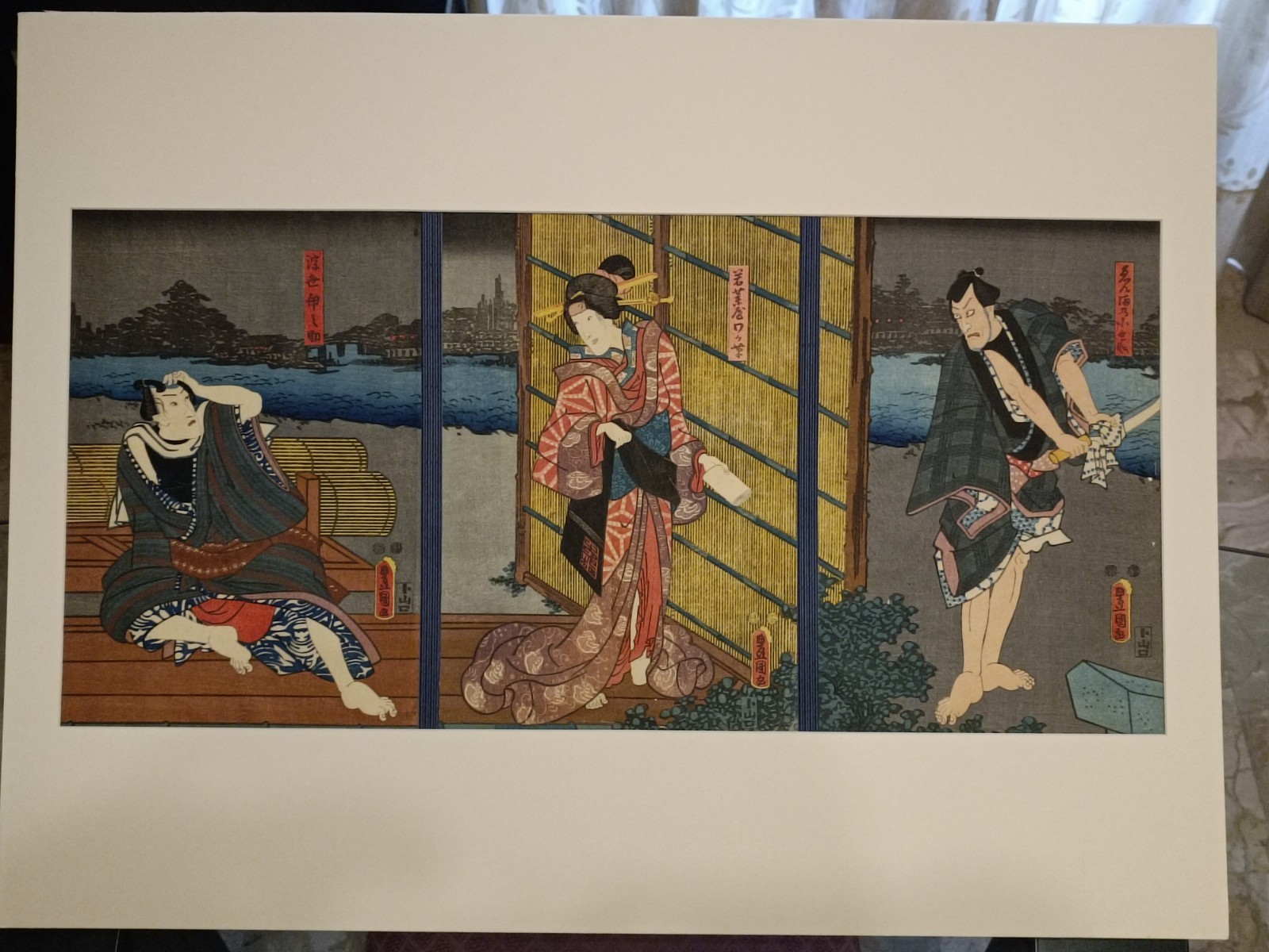 Japanese Color Woodcut Print (Ukiyo-e). 1852 Kunisada Triptych