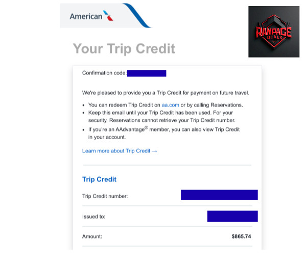 $3400+ American Airlines Trip Credit – ($865.74 x4) – 6 Month Expiry