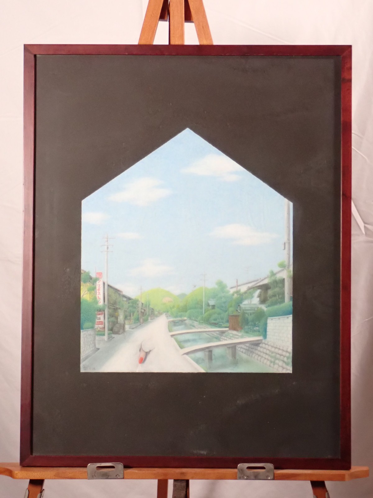 [Old Paper] "Little Finger" (Koyubi)Surrealist Pastel Drawing House shaped Frame